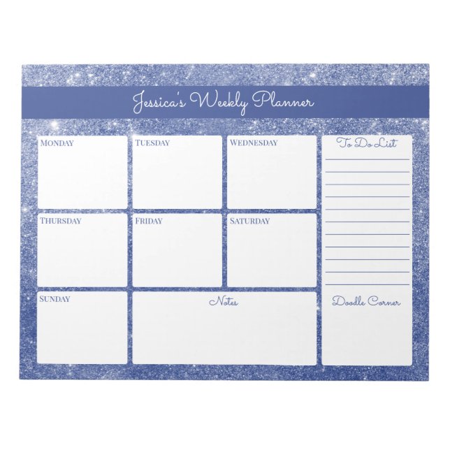 Bloc-note Blue Shimmer Personnalisé Planificateur hebdomadai (Devant)