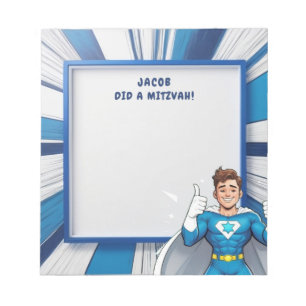 Bloc-note Blue Superhero Personnalisé Mitzvah Note Pad