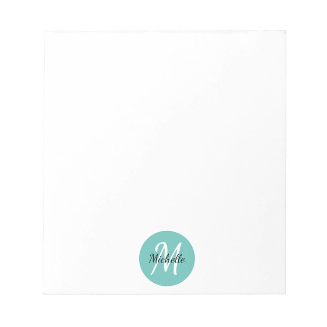 Bloc-note Blue Turqoise Simple Monogramme Classique tendance (Devant)