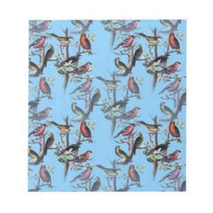 Bloc-note Blue Vintage Art Birds accessoires motif LeahG