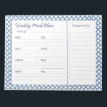 Bloc-note Blue & White Tile Weekly Meal Planer<br><div class="desc">This notepad has a weekly planner on every page,  with separate boxes for each day of the week and a large box for your grocery list. Start you week fresh with this Preppy watercolor blue and white tile design weekly meal planner.</div>