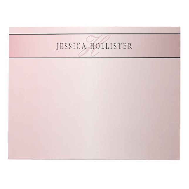 Bloc-note Blush Élégant Faux Or Rose | Nom & Initiales (Devant)
