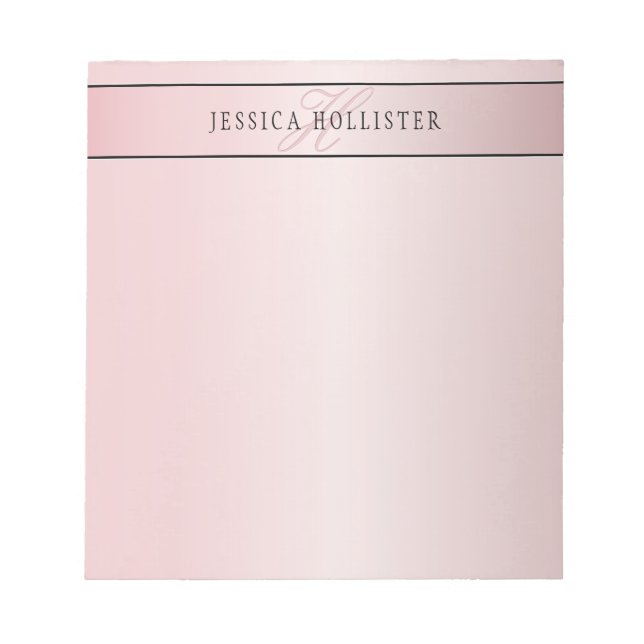 Bloc-note Blush Élégant Faux Rose Gold | Nom & Initiales (Devant)
