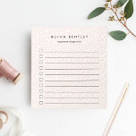 Bloc-note Blush | Pastel Leopard Print Personalized<br><div class="desc">Chic personalized to-do notepad features a leopard print background in muted pastel blush pink and white. Personalize with a name and an additional line of custom text (shown with "important things to do") in modern black lettering. This lined checklist notepad in a subtle millennial pink animal print pattern makes it...</div>