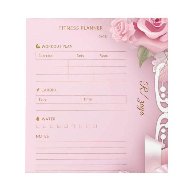 Bloc-note Blush pink gold pastel watercolo fittness Planner  (Devant)