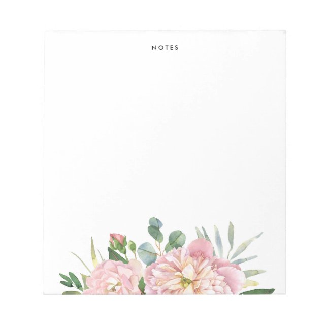 Bloc-note Blush Pink Watercolor Garden Roses Custom (Devant)