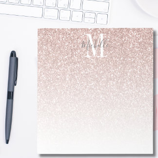 Bloc-note Blush Rose Gold Fard Rose Pailleté Monogramme Nom