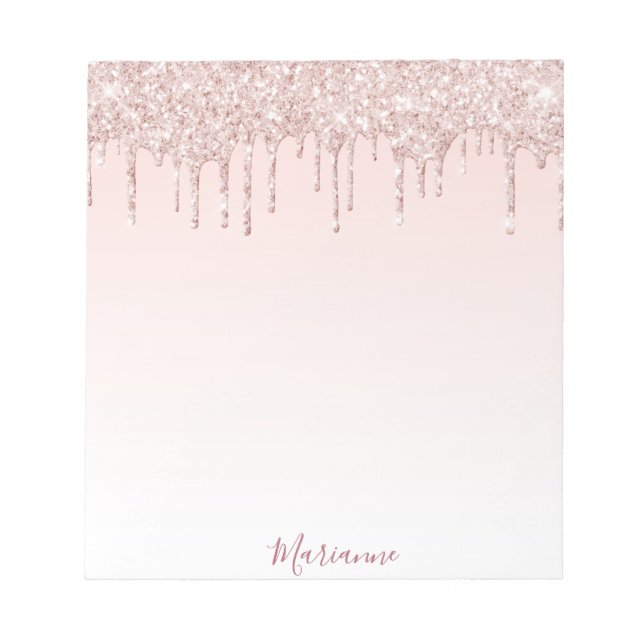 Bloc-note Blush rose gold pailleté gouttes nom (Devant)