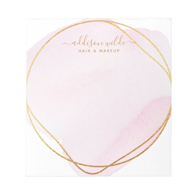 Bloc-note Blush Rose Script Aquarelle Or Cercle Entreprise (Devant)