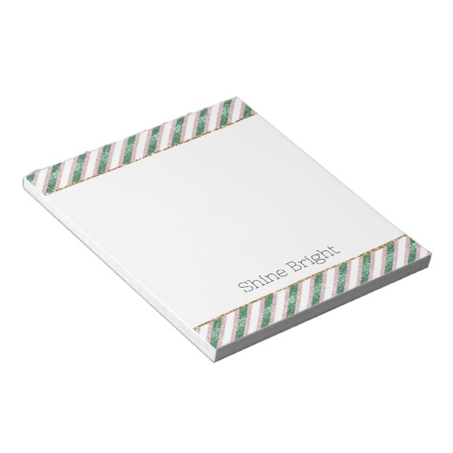Bloc-note Blush Rose Vert Pailleté Rayures Noël   (Incliné)