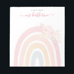 Bloc-note Boho Arc-en-ciel Aquarelle rose Floral enseignant<br><div class="desc">Cute Boho Rainbow avec Watercolor Pink Florals tasse à café parfait comme cadeau pour les enseignants.</div>