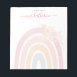 Bloc-note Boho Arc-en-ciel Aquarelle rose Floral enseignant<br><div class="desc">Cute Boho Rainbow avec Watercolor Pink Florals tasse à café parfait comme cadeau pour les enseignants.</div>
