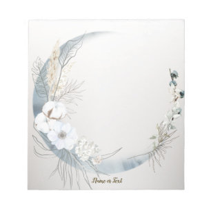 Bloc-note Boho Blanc Orchidée Fleurs Bleu Lune Élégant