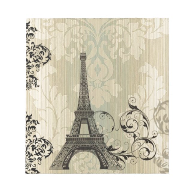 Bloc-note Boho Chic beige Damask Paris Tour Eiffel (Devant)