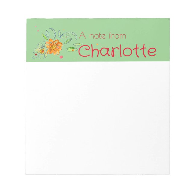 Bloc-note Boho Country fleur sauvage aquarelle vert clair (Devant)