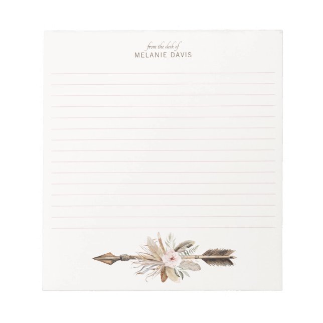 Bloc-note Boho Floral Aquarelle Notepad - Rustique Antler De (Devant)