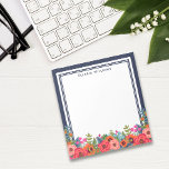 Bloc-note Boho Floral Arrangement - Navy Blue & White - Nom<br><div class="desc">Bloc-notes floral avec un bel arrangement de fleurs bohèmes. Ajoutez votre nom en lettres bleu marine moderne.</div>