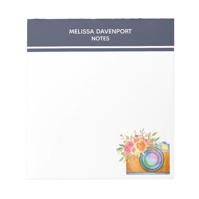 Bloc-note Boho Orange Caméra & Bouquet Floral Aquarelle (Devant)