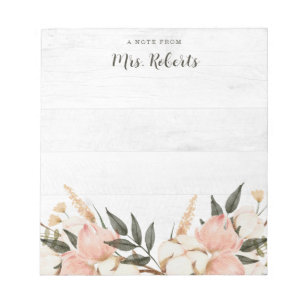 Bloc-note Boho Rustic Pink Floral Teacher