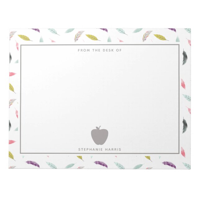 Bloc-note Boho Watercolor Feather Apple Enseignant (Devant)