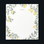 Bloc-note Boho Watercolor Lemon Wreath<br><div class="desc">Tampon blanc avec une couronne de citron aquarelle. Ce sera un accent féminin parfait pour votre bureau.</div>