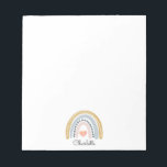 Bloc-note Boho Watercolor Rainbow Kid's Personalized  Gel Mo<br><div class="desc">A cute personalized kid's watercolor boho rainbow notepad featuring a pink mustard and blue rainbow with pink heart in the middle and name.</div>
