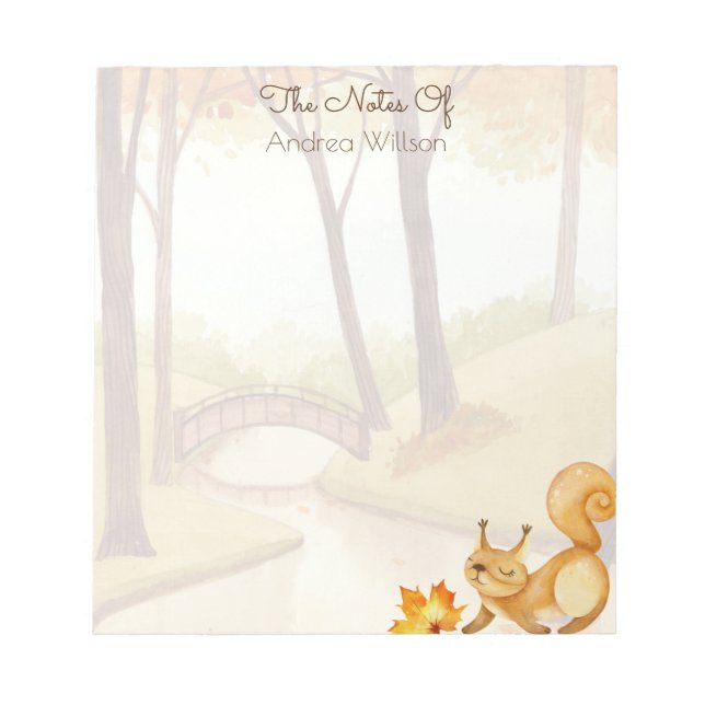 Bloc-note Bois d'automne scène aquarelle avec écureuil (Devant)