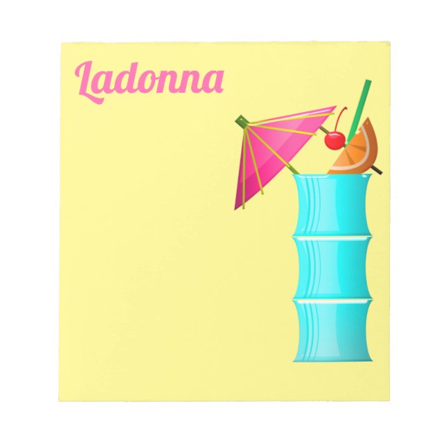 Bloc-note Boisson tropicale été Hawaï bleu jaune rose (Devant)