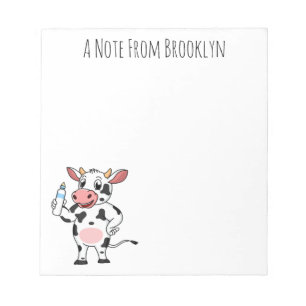 Bloc-note Bonne vache avec dessin animé de biberon