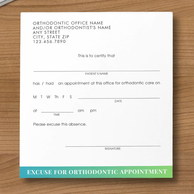 Bloc-note Bordereau d'excuse orthodontique moderne pour rend (Créateur téléchargé)