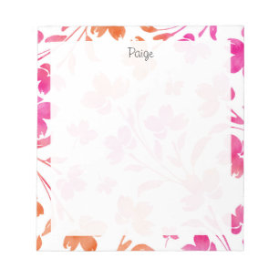 Bloc-note Bords de fleurs d'aquarelle rose et orange chauds