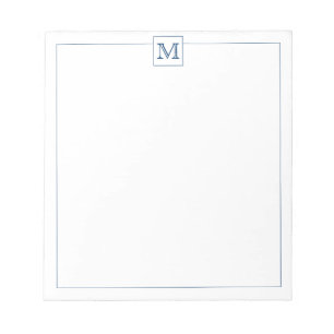 Bloc-note Bordure Carré de monogramme initial simple bleu m