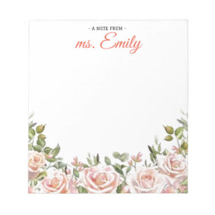 Bloc-note Bordure d'aquarelle bleu Boho personnalisée