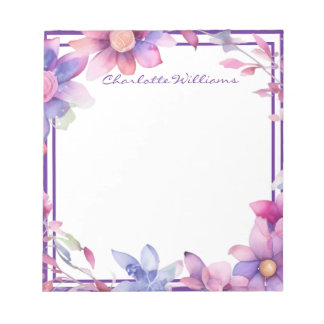 Bloc-note Bordure d'aquarelle florale personnalisée
