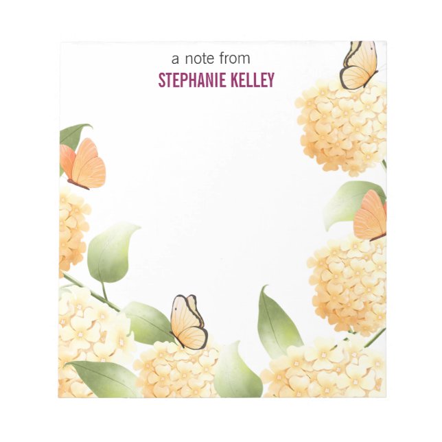 Bloc-note Bordure d'aquarelle jaune Hydrangea personnalisée (Devant)