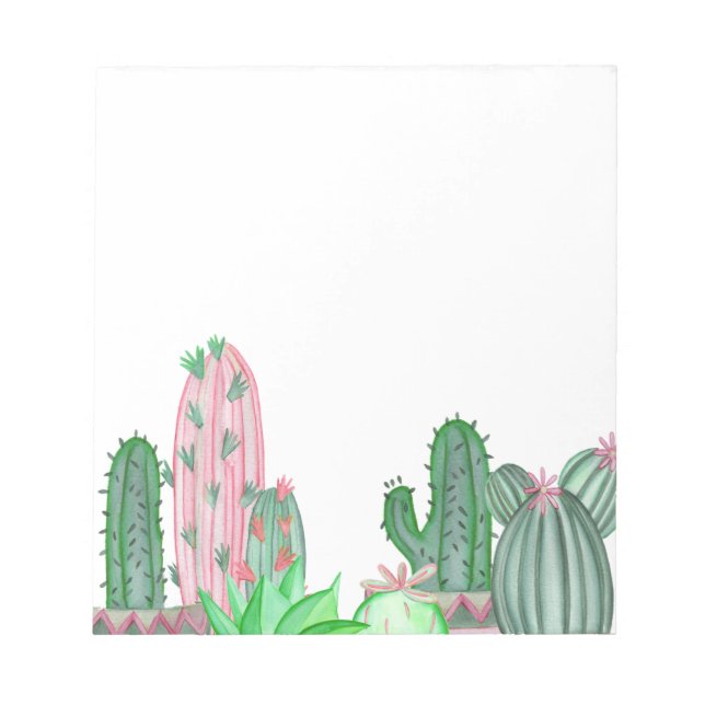 Bloc-note Bordure de cactus vert et rose (Devant)