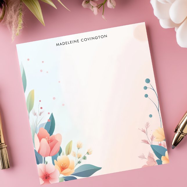 Bloc-note Bordure de coin florale pastel personnalisée avec  (Créateur téléchargé)