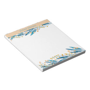 Bloc-note Bordure de fleur d'aquarelle bleue