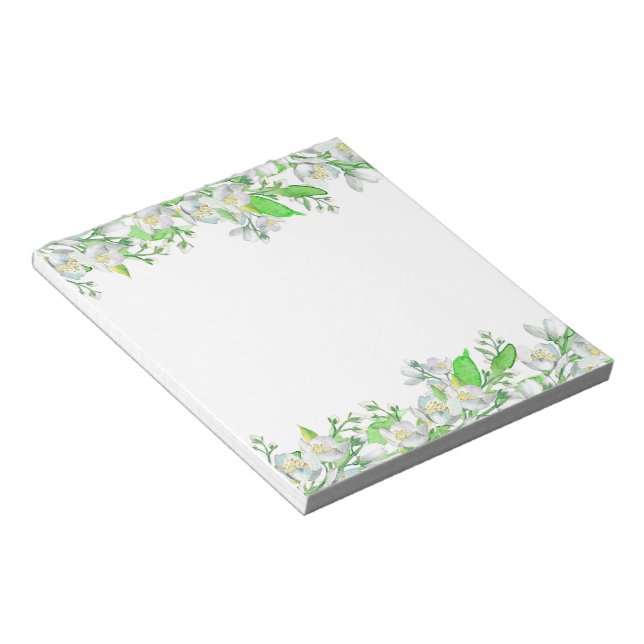 Bloc-note Bordure de fleurs d'aquarelle verte et blanche (Incliné)
