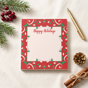 Bloc-note Bordure de Noël Élégante Rouge Vert Blanc Joyeuses