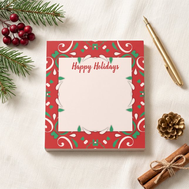 Bloc-note Bordure de Noël Élégante Rouge Vert Blanc Joyeuses (Créateur téléchargé)
