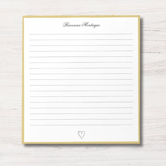 Bloc-note Bordure dorée et cœur personnalisé script ligné (Créateur téléchargé)