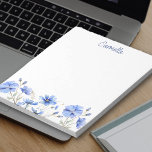 Bloc-note Bordure fleur sauvage Joli Fleurs Bleues Personnal<br><div class="desc">Bloc-notes assez fleur sauvage pour personnaliser avec votre nom. Cette aquarelle fleurie a une bordure de fleurs sauvages bleues avec typographie lettrée à la main.</div>