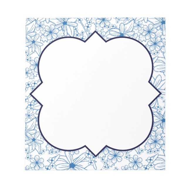 Bloc-note Bordure florale bleue et blanche, blanche (Devant)