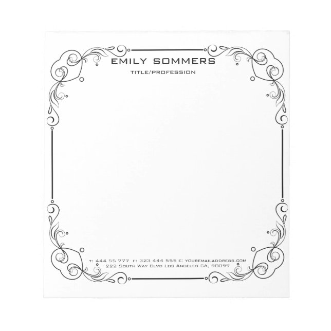 Bloc-note Bordure florale de la torse noire (Devant)