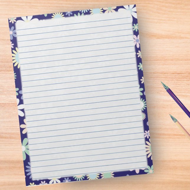 Bloc-note Bordure florale - Papier à grand régime bleu 8,5 p (Créateur téléchargé)