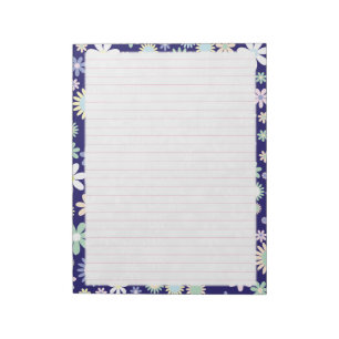 Bloc-note Bordure florale - Papier ligné large rose 21,59 cm