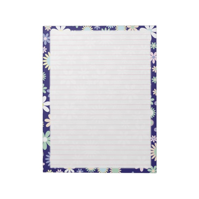 Bloc-note Bordure florale - Papier ligné large rose 21,59 cm (Tourné)
