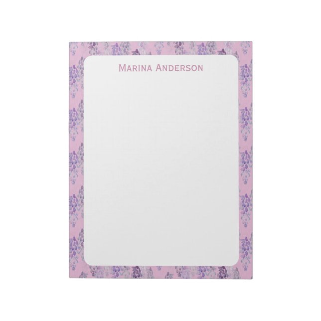 Bloc-note Bordure florale rose élégante Nom personnalisé (Tourné)