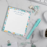 Bloc-note Bordure florale rose jaune du bureau de<br><div class="desc">Floral du bureau du bloc-notes en blanc avec une bordure avec un motif de fleurs jaune,  rose,  blanc et bleu pâle. Du bureau de est écrit dans un joli script avec votre nom sous le bleu.</div>